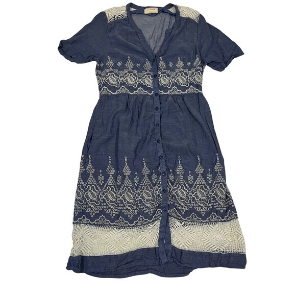 Closet Closing Sale! Anthropologie Waters shirt dress blue white button down L - Picture 2 of 8